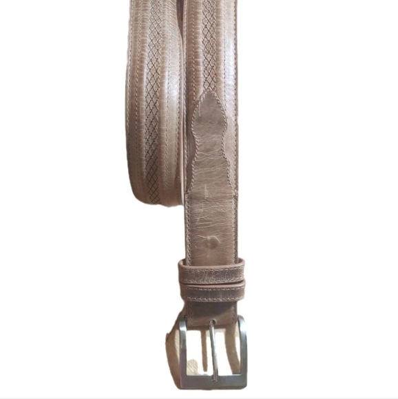 JRC& Sons Goat Leather Belt Men 42 Brown Corded Stitched Brushed Silver Buckle - Picture 1 of 16